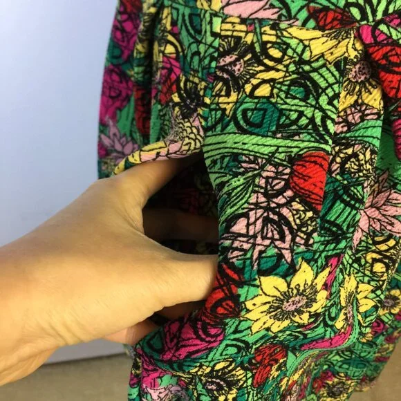 LuLaRoe Amelia Fit & Flare Dress Size L Womans Green Floral Short Sleeve Pleated - Picture 7 of 13